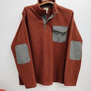 L.L Bean Mens XL Tall Rust Orange Fleece Pullover Snap Neck Pocket Elbow Patches